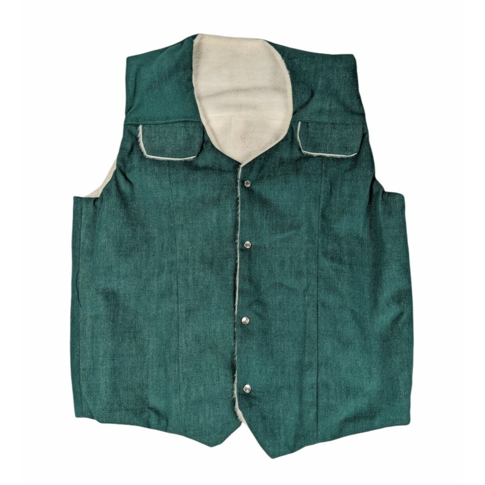 Vintage Lined Blue Vest Mens Medium 1970s Retro Faux Fur Lined Handmade Unisex